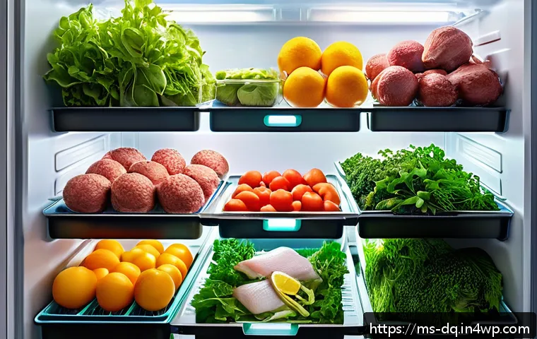 밀프렙을 위한 냉장고 정리 방법 - A modern Malaysian kitchen refrigerator interior showing a well-organized layout with separate compa...
